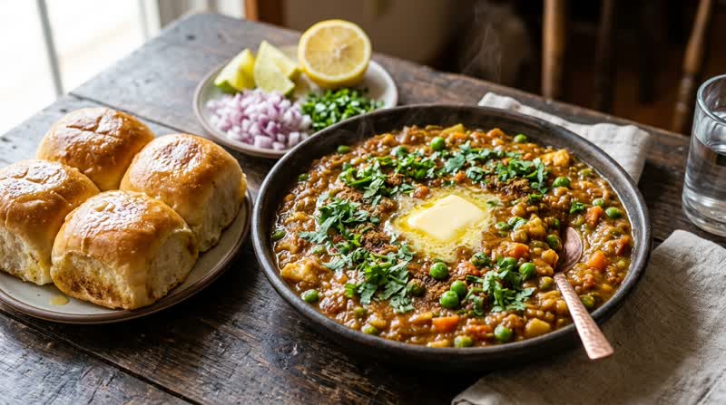 Pav Bhaji (Spiced Vegetable Mash with Bread)