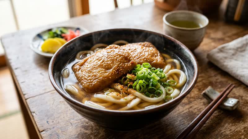 Kitsune Udon (Udon Noodles with Sweet Fried Tofu)