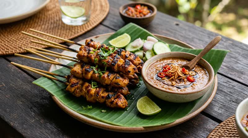 Indonesian Sate Ayam (Chicken Satay) with Peanut Sauce