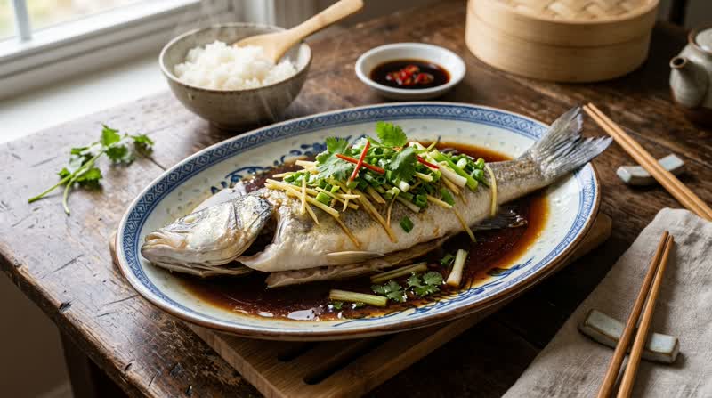 Steamed Fish with Ginger and Scallions